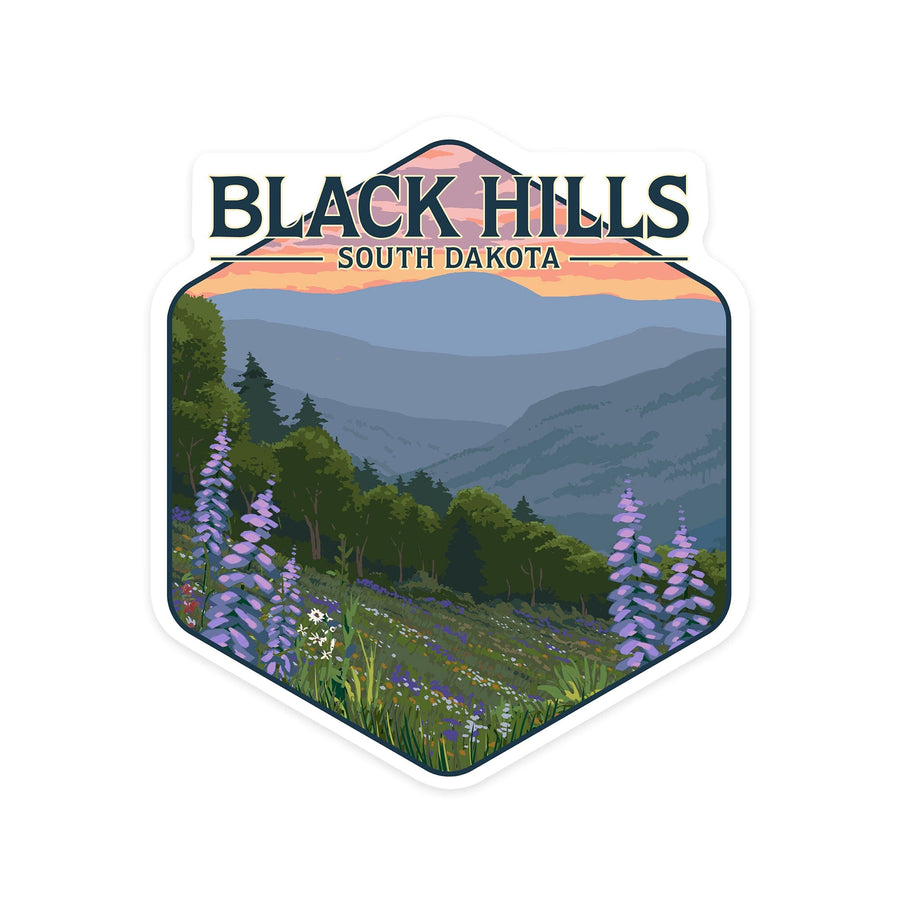Black Hills, South Dakota, Spring Flowers, Contour, Lantern Press Artwork, Vinyl Sticker - Lantern Press