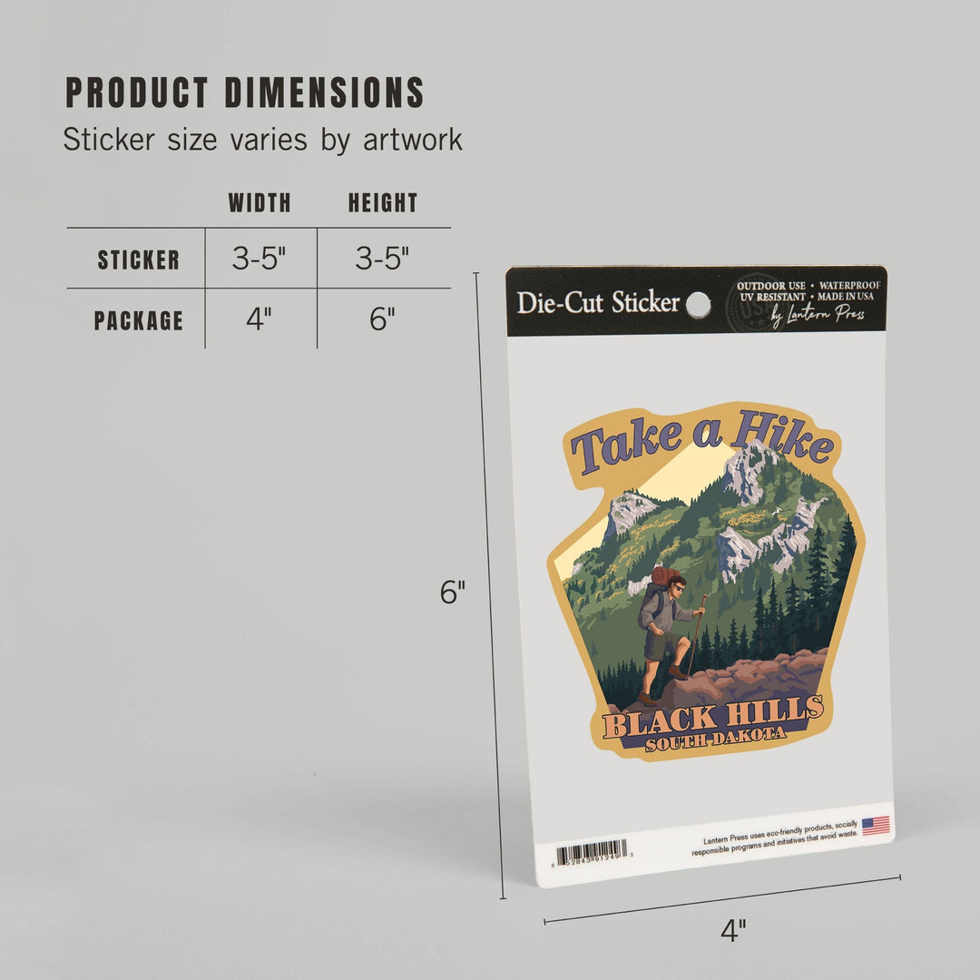 Black Hills, South Dakota, Take a Hike, Contour, Lantern Press Artwork, Vinyl Sticker - Lantern Press