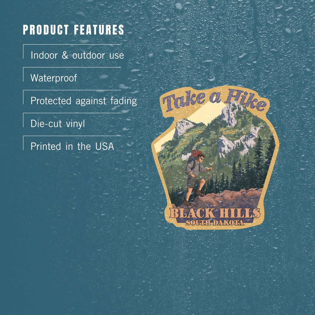 Black Hills, South Dakota, Take a Hike, Contour, Lantern Press Artwork, Vinyl Sticker - Lantern Press