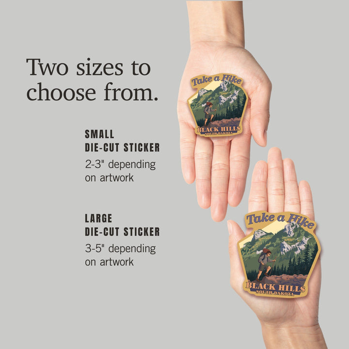 Black Hills, South Dakota, Take a Hike, Contour, Lantern Press Artwork, Vinyl Sticker - Lantern Press