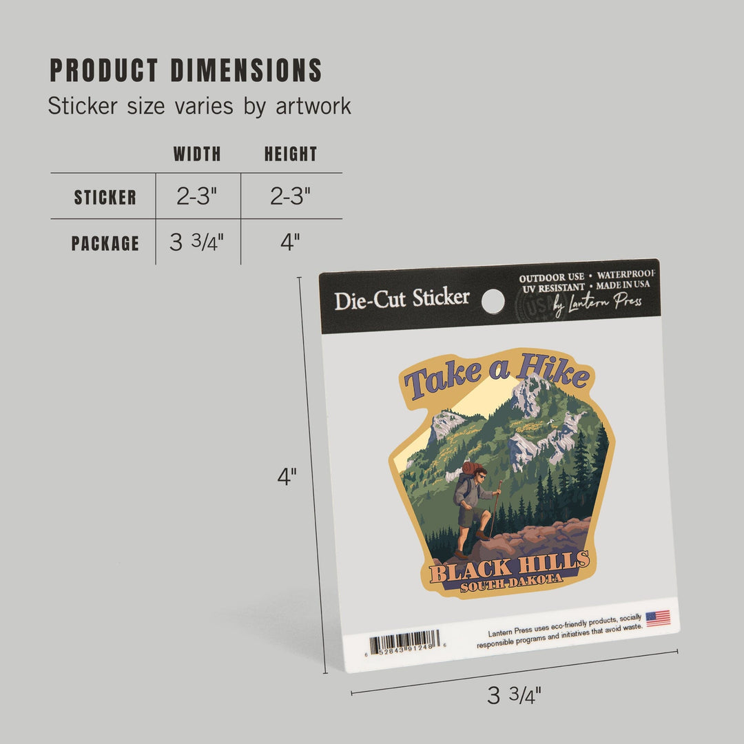 Black Hills, South Dakota, Take a Hike, Contour, Lantern Press Artwork, Vinyl Sticker - Lantern Press