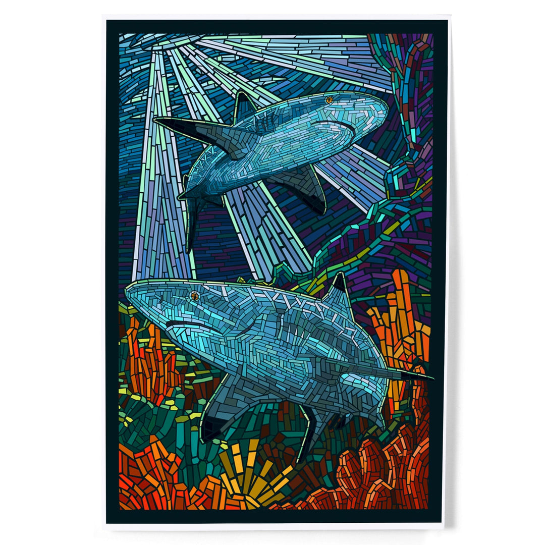 Black Tip Reef Shark, Paper Mosaic, Art & Giclee Prints - Lantern Press