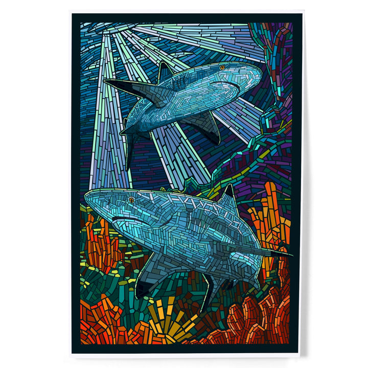 Black Tip Reef Shark, Paper Mosaic, Art & Giclee Prints - Lantern Press