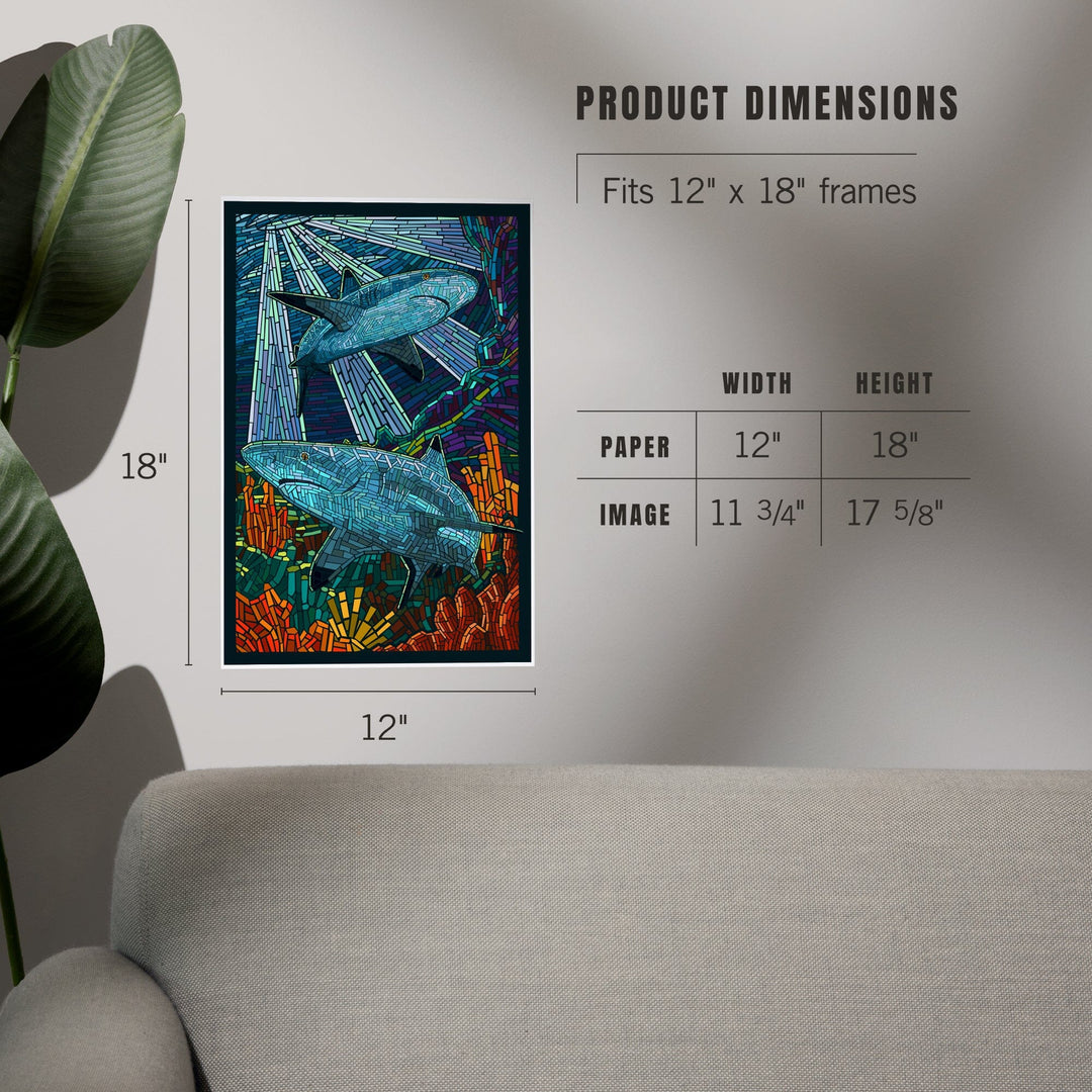 Black Tip Reef Shark, Paper Mosaic, Art & Giclee Prints - Lantern Press