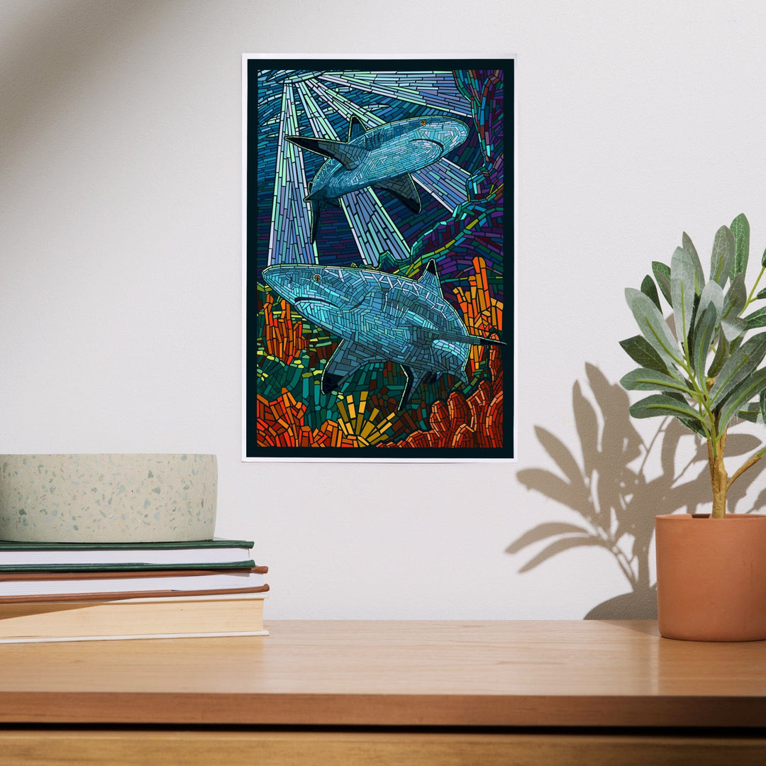 Black Tip Reef Shark, Paper Mosaic, Art & Giclee Prints - Lantern Press
