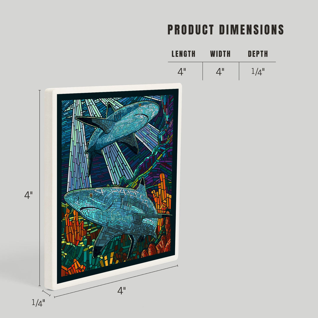 Black Tip Reef Shark, Paper Mosaic, Coasters Coasters Lantern Press