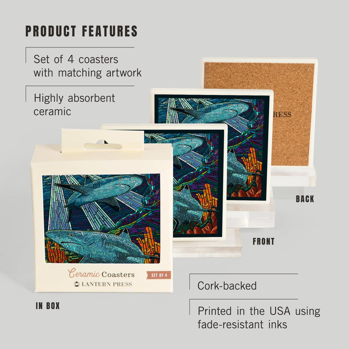 Black Tip Reef Shark, Paper Mosaic, Coasters Coasters Lantern Press