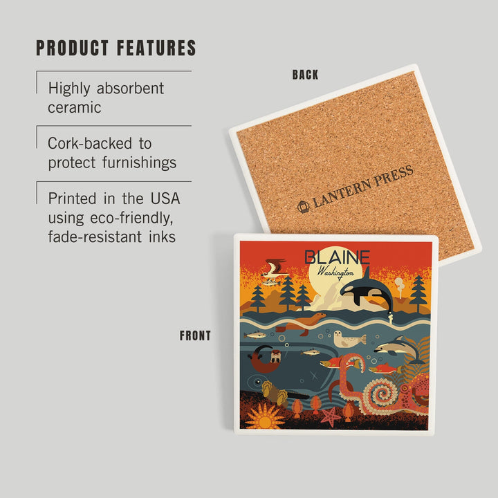 Blaine, Washington, Geometric, Marine Animals, Coasters Coasters Lantern Press