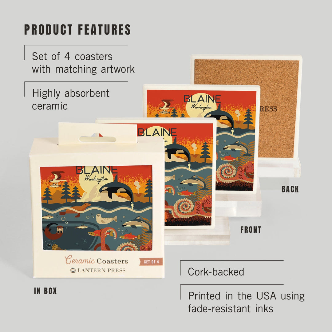 Blaine, Washington, Geometric, Marine Animals, Coasters Coasters Lantern Press