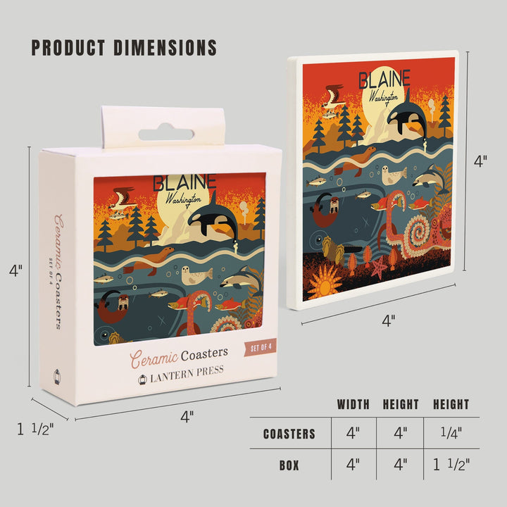 Blaine, Washington, Geometric, Marine Animals, Coasters Coasters Lantern Press