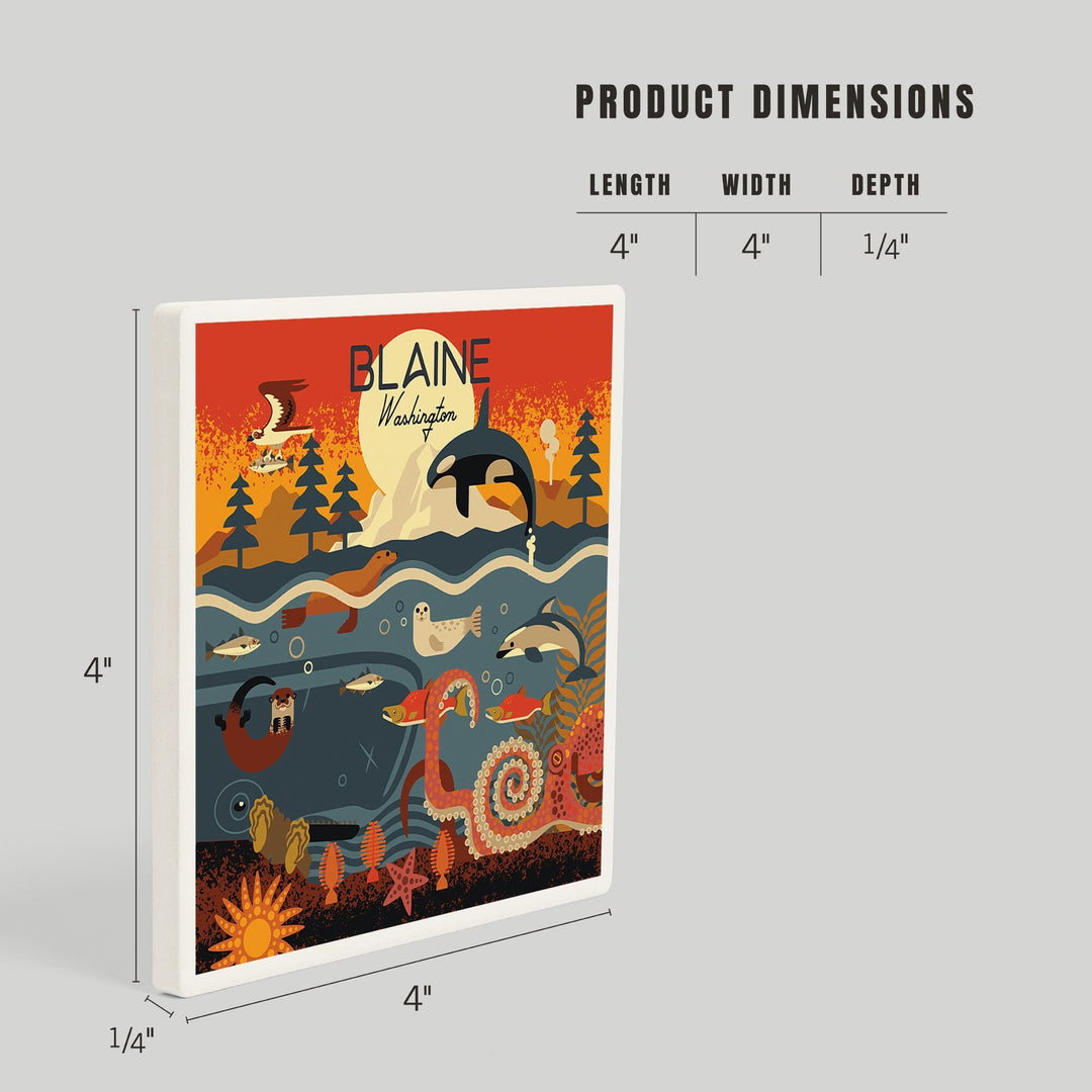 Blaine, Washington, Geometric, Marine Animals, Coasters Coasters Lantern Press