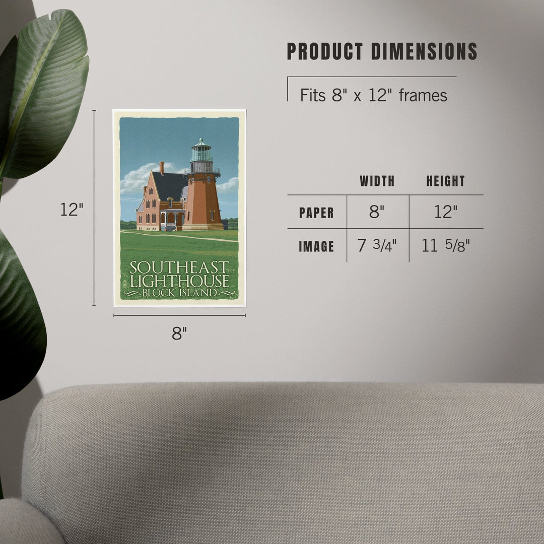 Block Island, Rhode Island, South East Lighthouse, Letterpress, Art & Giclee Prints - Lantern Press