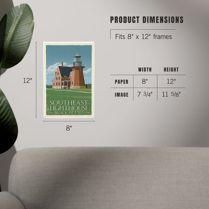 Block Island, Rhode Island, South East Lighthouse, Letterpress, Art & Giclee Prints - Lantern Press