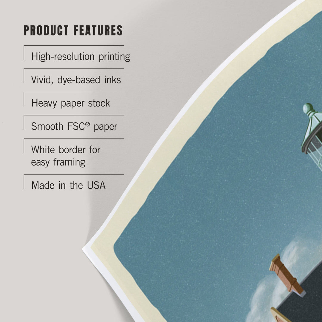 Block Island, Rhode Island, South East Lighthouse, Letterpress, Art & Giclee Prints - Lantern Press