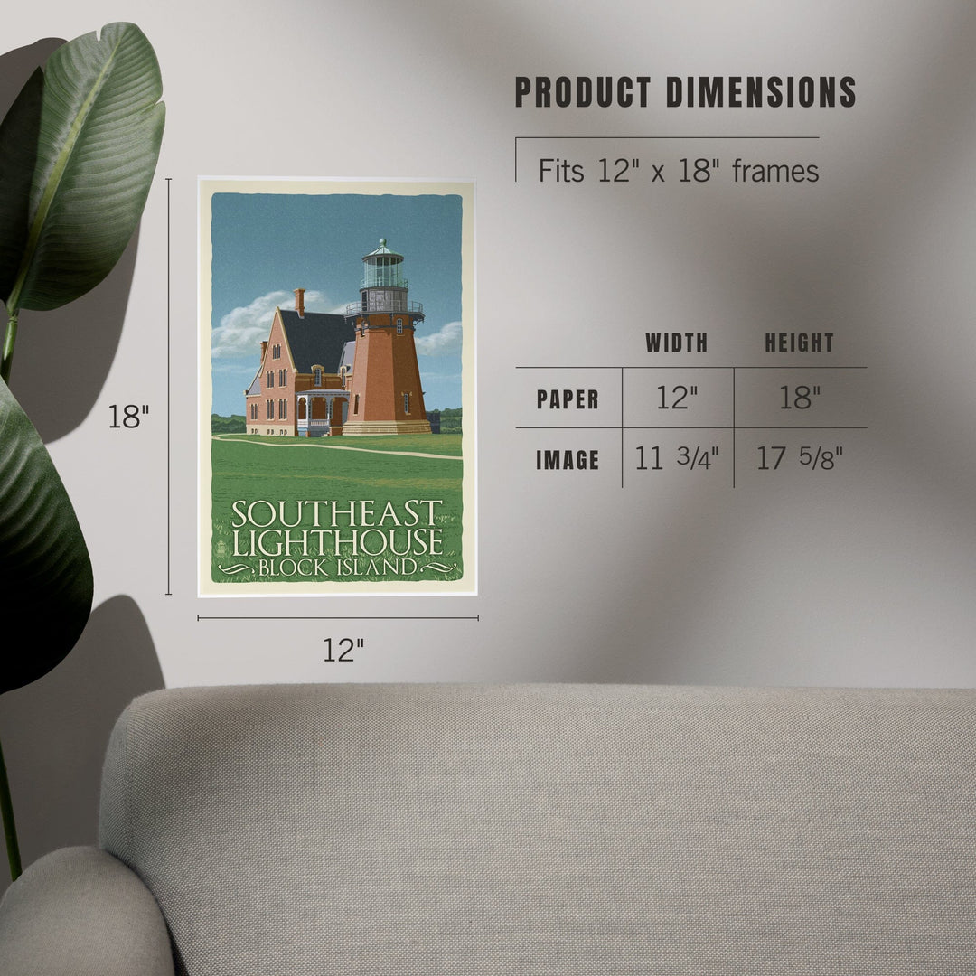 Block Island, Rhode Island, South East Lighthouse, Letterpress, Art & Giclee Prints - Lantern Press