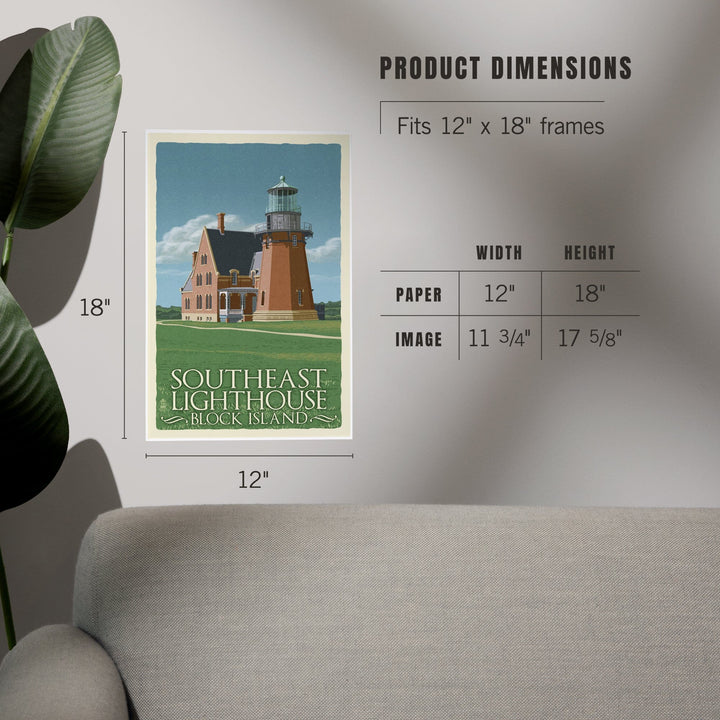 Block Island, Rhode Island, South East Lighthouse, Letterpress, Art & Giclee Prints - Lantern Press