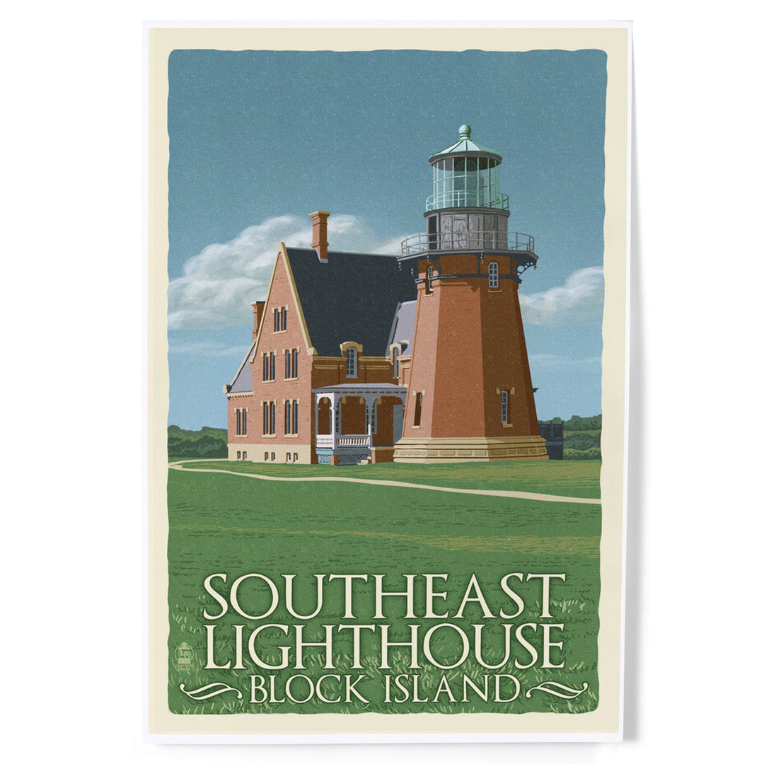 Block Island, Rhode Island, South East Lighthouse, Letterpress, Art & Giclee Prints - Lantern Press