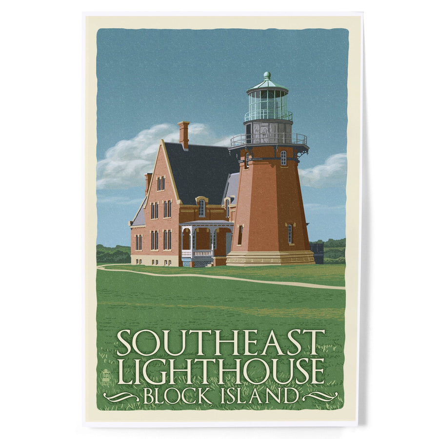 Block Island, Rhode Island, South East Lighthouse, Letterpress, Art & Giclee Prints - Lantern Press