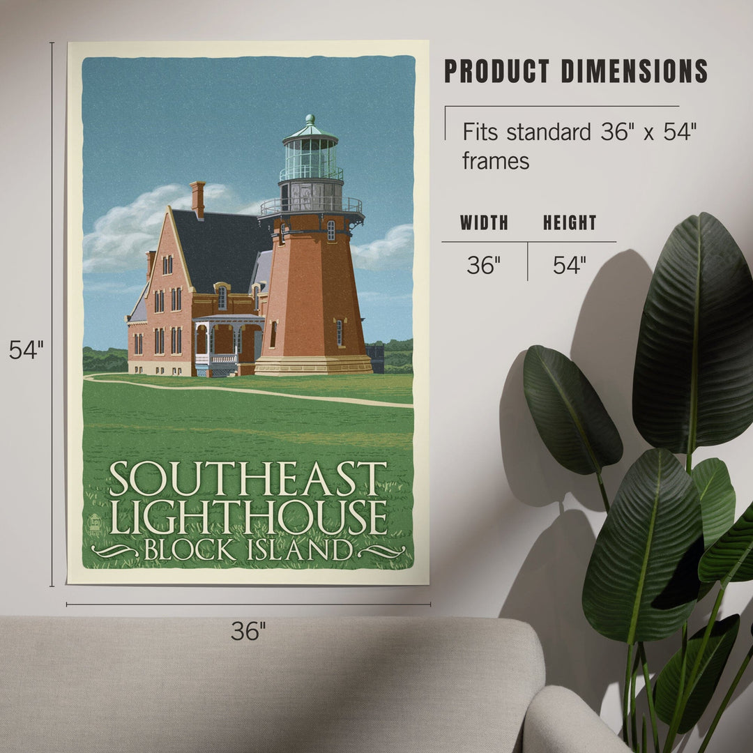 Block Island, Rhode Island, South East Lighthouse, Letterpress, Art & Giclee Prints - Lantern Press