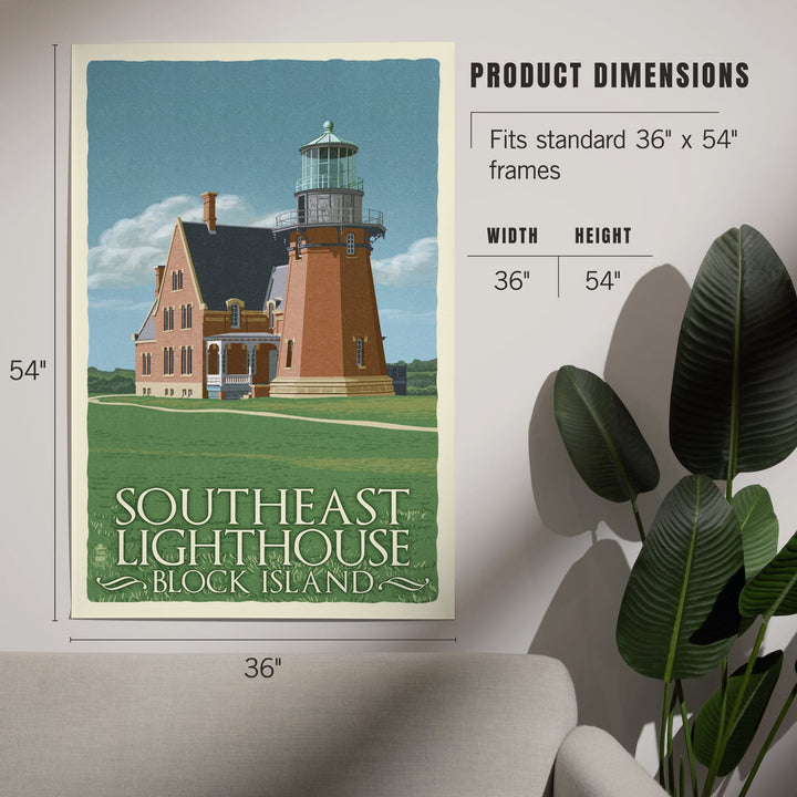 Block Island, Rhode Island, South East Lighthouse, Letterpress, Art & Giclee Prints - Lantern Press