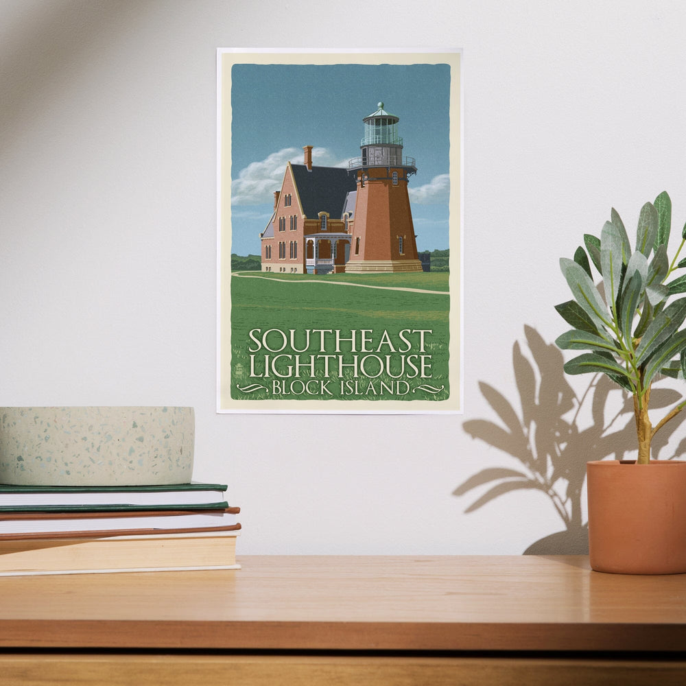 Block Island, Rhode Island, South East Lighthouse, Letterpress, Art & Giclee Prints - Lantern Press