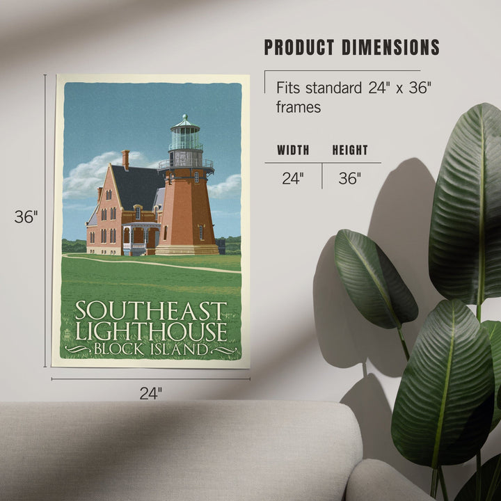 Block Island, Rhode Island, South East Lighthouse, Letterpress, Art & Giclee Prints - Lantern Press
