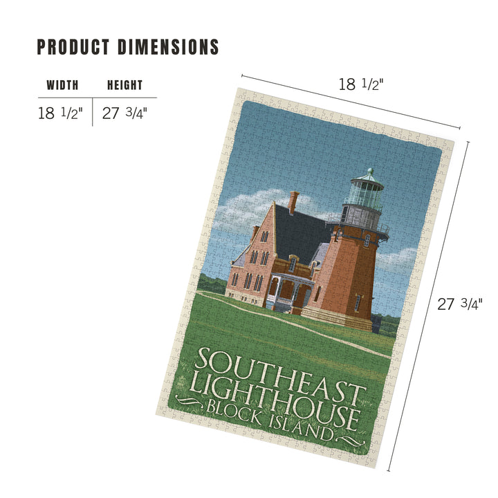 Block Island, Rhode Island, South East Lighthouse, Letterpress, Jigsaw Puzzle Puzzle Lantern Press