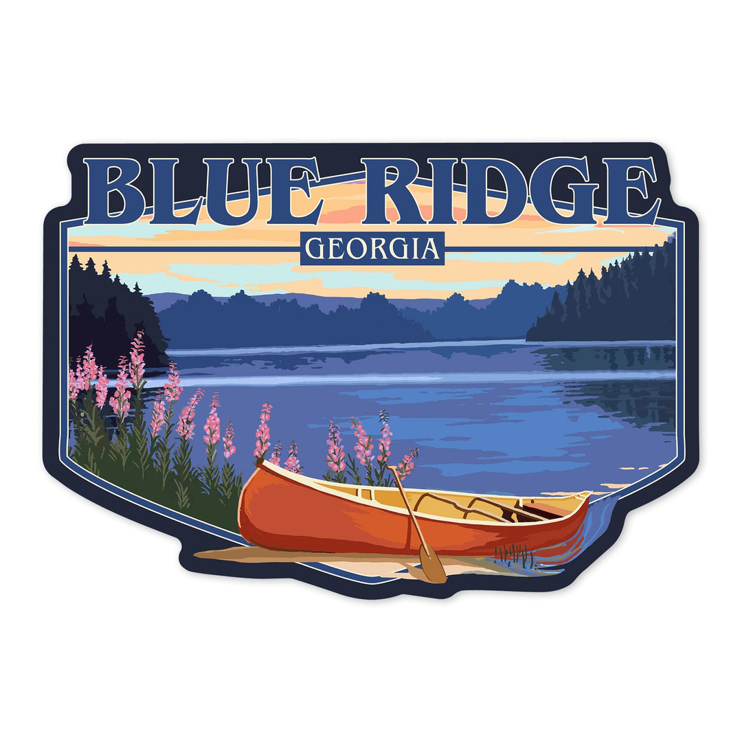 Blue Ridge, Georgia, Canoe & Lake, Contour, Lantern Press Artwork, Vinyl Sticker - Lantern Press