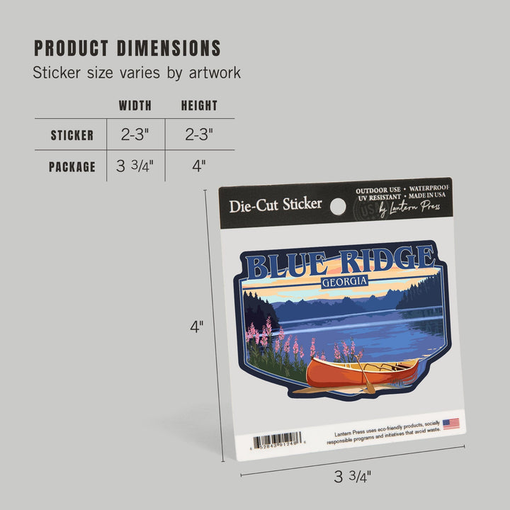 Blue Ridge, Georgia, Canoe & Lake, Contour, Lantern Press Artwork, Vinyl Sticker - Lantern Press