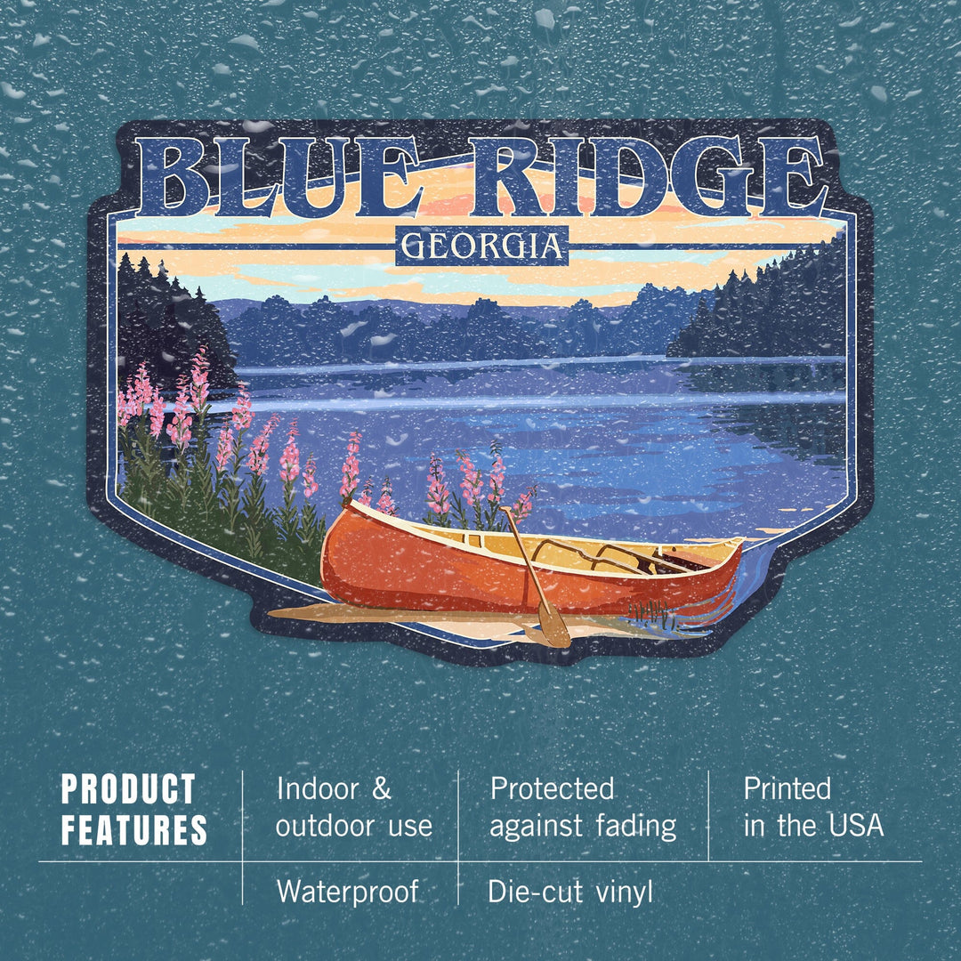 Blue Ridge, Georgia, Canoe & Lake, Contour, Lantern Press Artwork, Vinyl Sticker - Lantern Press