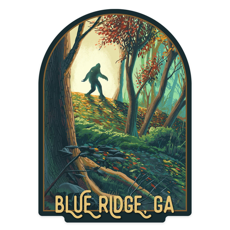 Blue Ridge, Georgia, Wanderer, Bigfoot in Forest, Contour, Vinyl Sticker Sticker Lantern Press