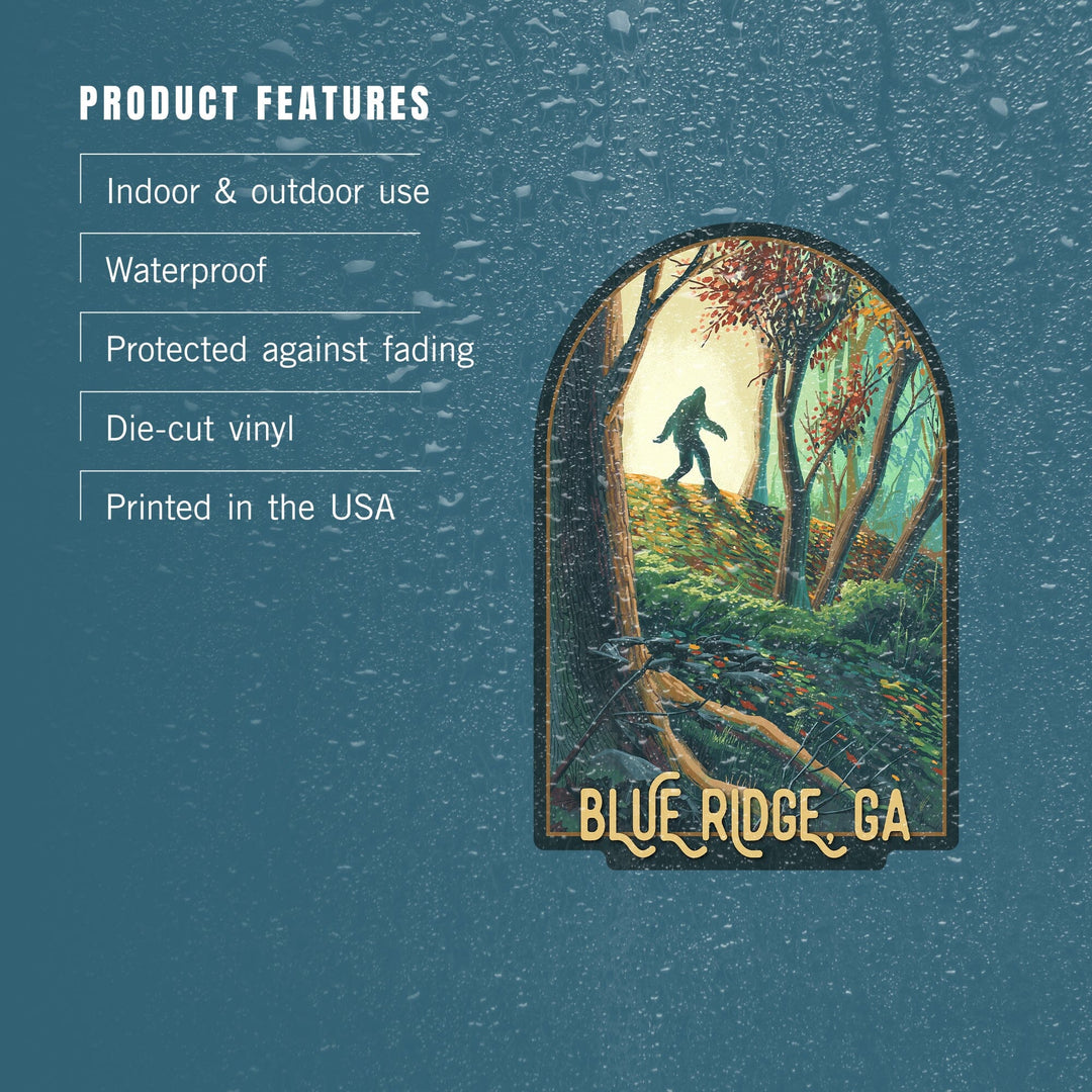 Blue Ridge, Georgia, Wanderer, Bigfoot in Forest, Contour, Vinyl Sticker Sticker Lantern Press