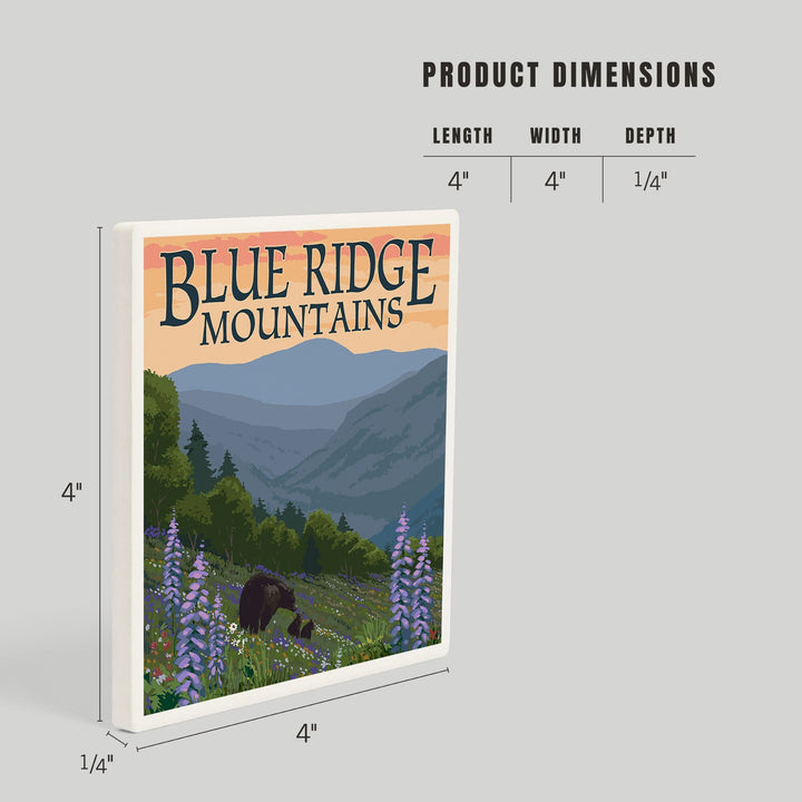Blue Ridge Mountains, Bear Family and Spring Flowers, Coasters Coasters Lantern Press