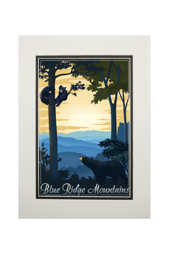 Blue Ridge Mountains, Black Bear at Sunset, Lithograph, Art & Giclee Prints Art Lantern Press 11 x 14 Matted Art Print
