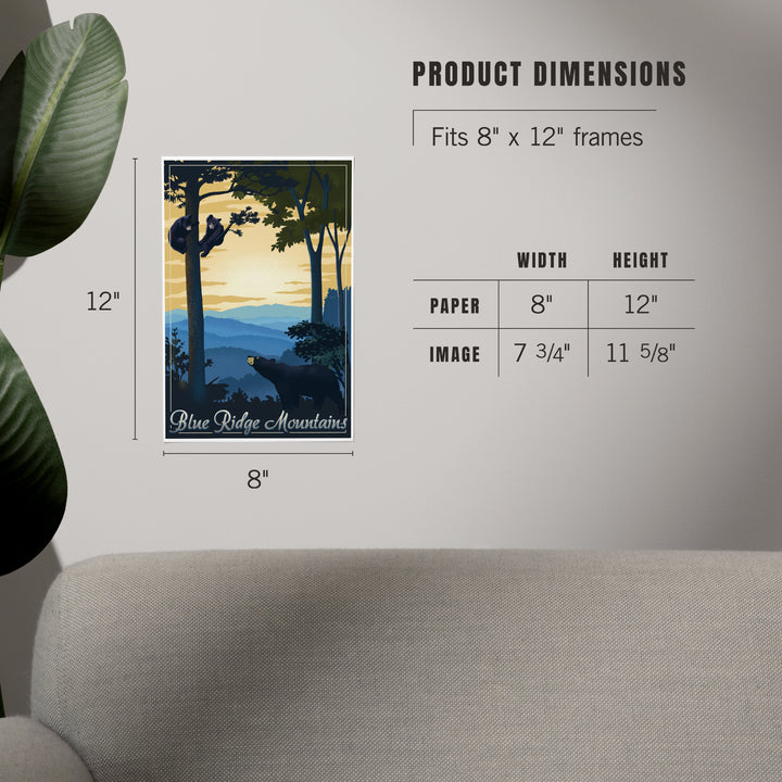 Blue Ridge Mountains, Black Bear at Sunset, Lithograph, Art & Giclee Prints Art Lantern Press