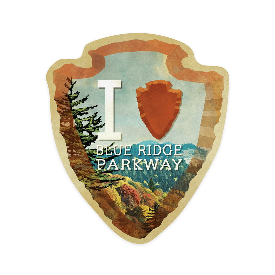 Blue Ridge Parkway, I Heart Arrowhead, Contour, Lantern Press Artwork, Vinyl Sticker - Lantern Press