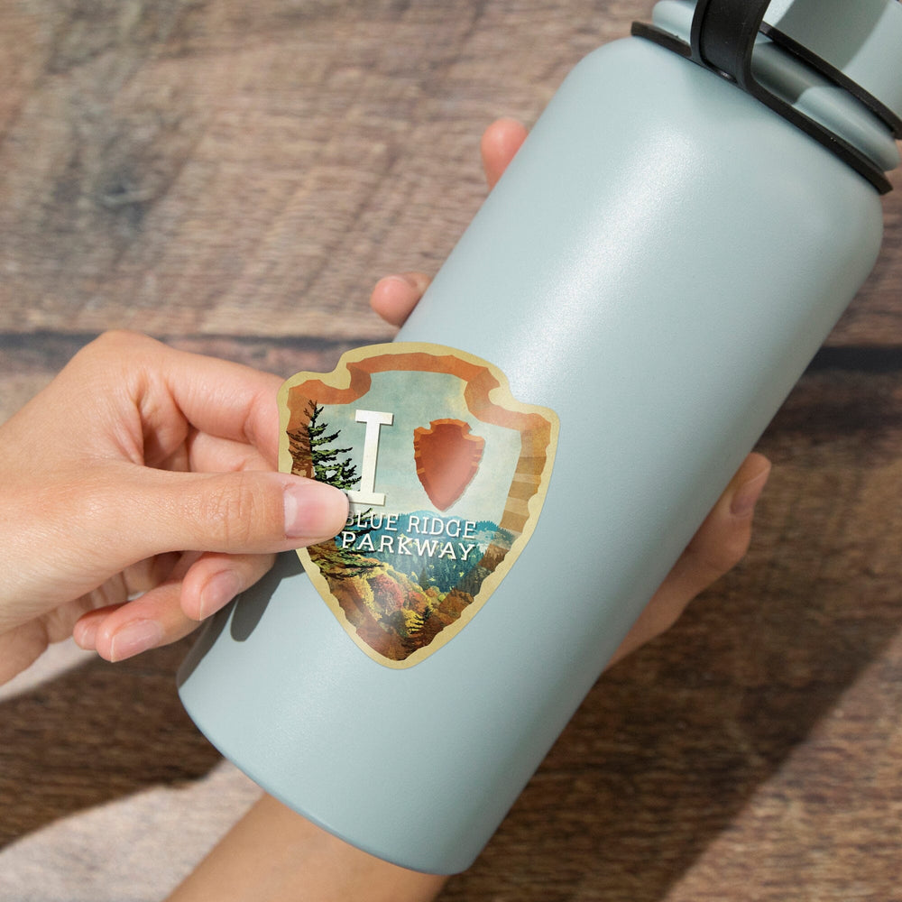 Blue Ridge Parkway, I Heart Arrowhead, Contour, Lantern Press Artwork, Vinyl Sticker - Lantern Press