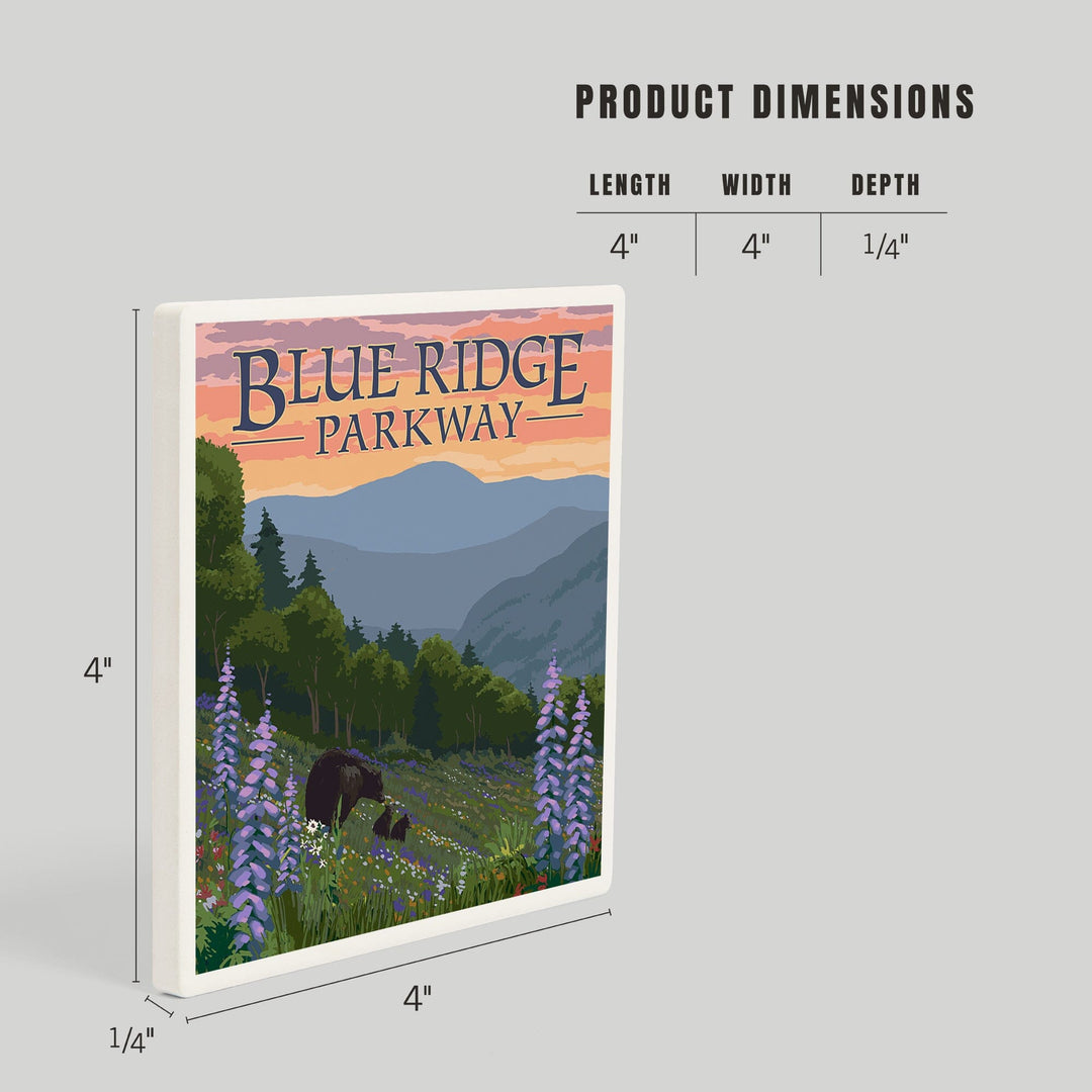 Blue Ridge Parkway, Virginia, Bear Family and Spring Flowers, Coasters Coasters Lantern Press