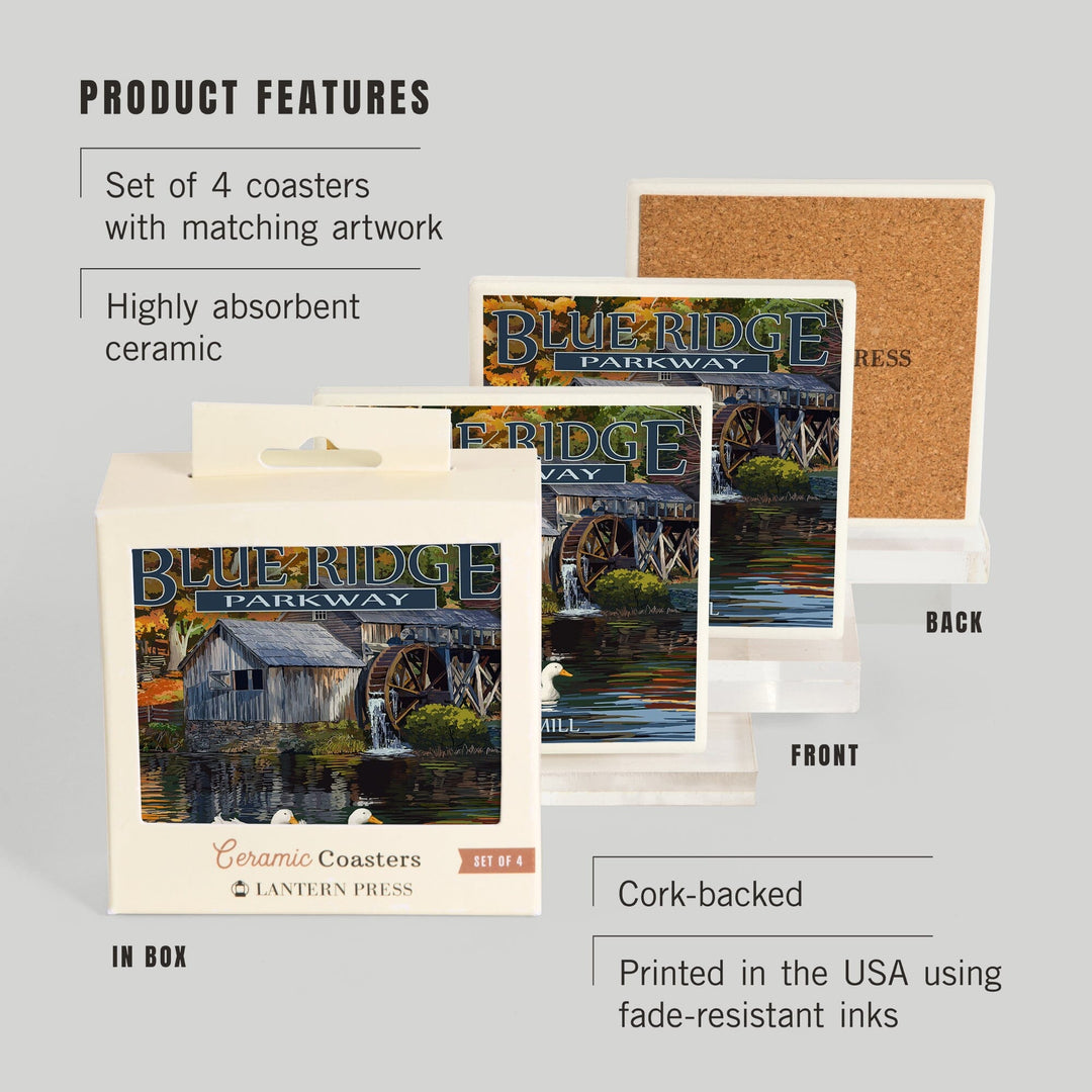 Blue Ridge Parkway, Virginia, Mabry Mill, Coasters Coasters Lantern Press