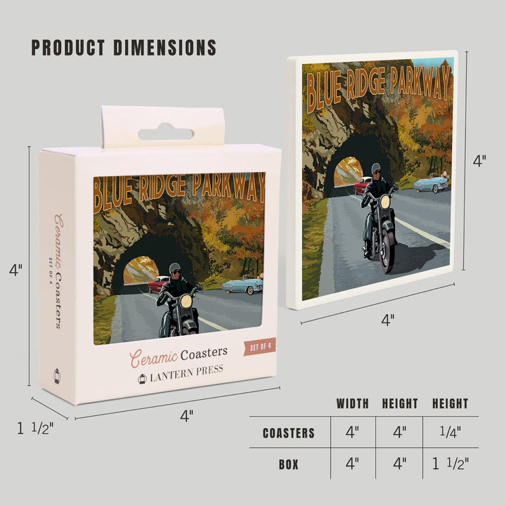 Blue Ridge Parkway, Virginia, Motorcycle Scene, Coasters Coasters Lantern Press