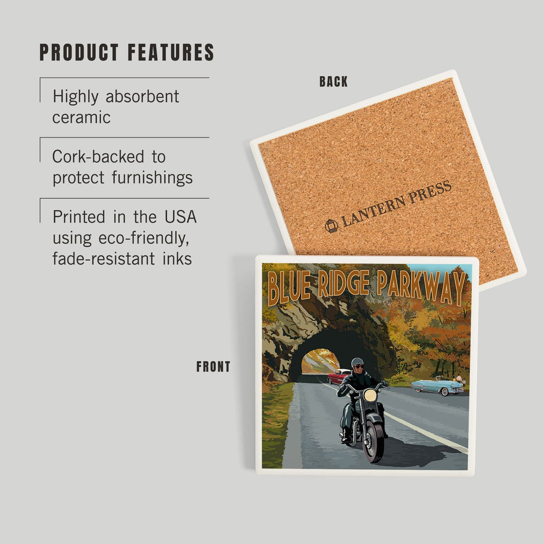 Blue Ridge Parkway, Virginia, Motorcycle Scene, Coasters Coasters Lantern Press