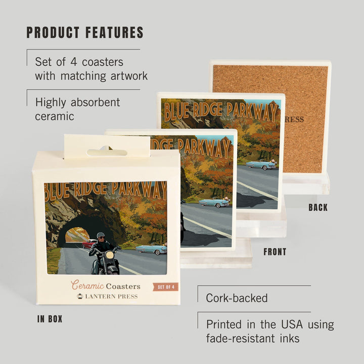 Blue Ridge Parkway, Virginia, Motorcycle Scene, Coasters Coasters Lantern Press
