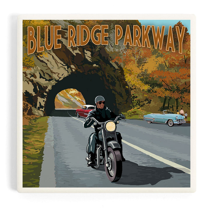 Blue Ridge Parkway, Virginia, Motorcycle Scene, Coasters Coasters Lantern Press Coaster