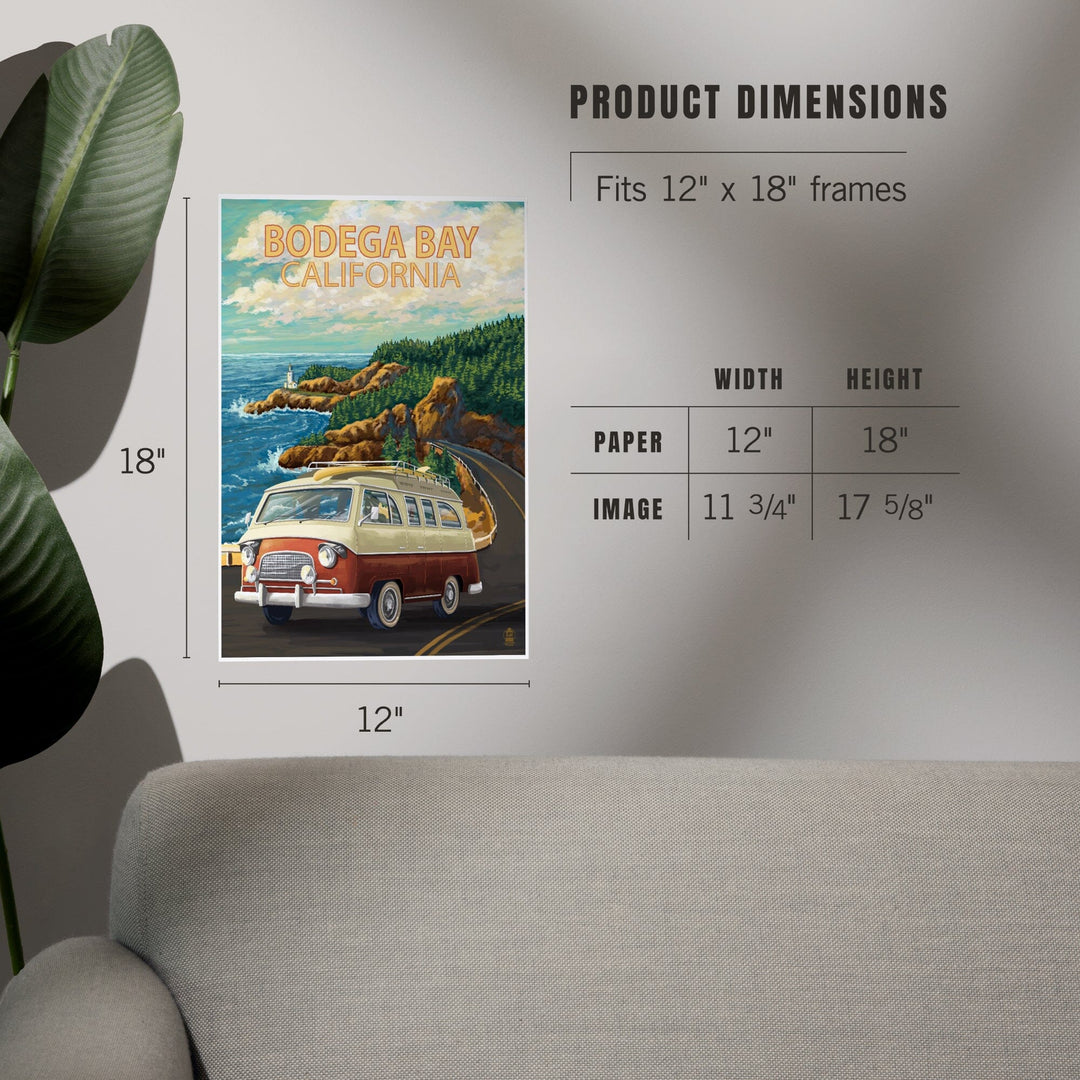 Bodega Bay, California, Camper Van, Art & Giclee Prints - Lantern Press