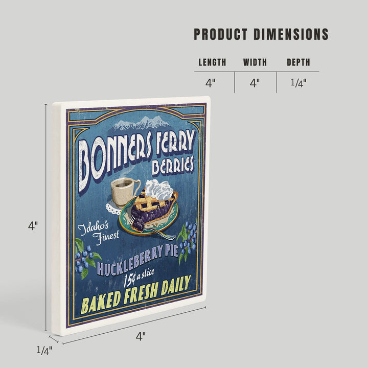 Bonners Ferry, Idaho, Huckleberry Pie Vintage Sign, Coasters Coasters Lantern Press