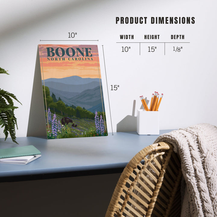 Boone, North Carolina, Bear and Spring Flowers, Lantern Press Artwork, Wood Signs and Postcards - Lantern Press