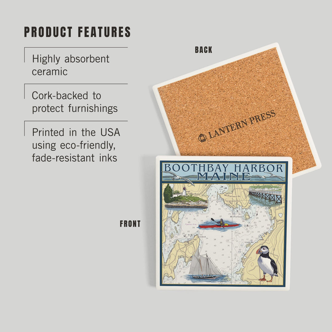 Boothbay Harbor, Maine, Nautical Chart, Coasters Coasters Lantern Press