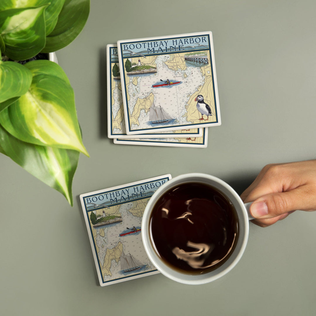 Boothbay Harbor, Maine, Nautical Chart, Coasters Coasters Lantern Press