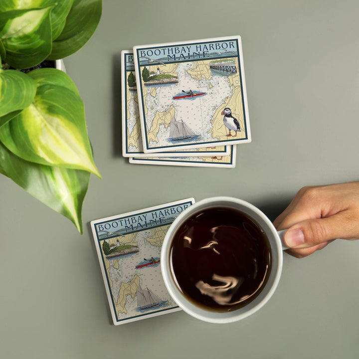 Boothbay Harbor, Maine, Nautical Chart, Coasters Coasters Lantern Press
