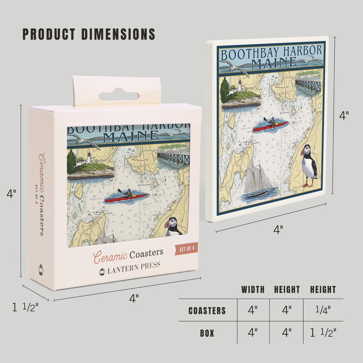 Boothbay Harbor, Maine, Nautical Chart, Coasters Coasters Lantern Press